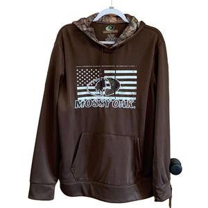 NWT, Mossy Oak Men's Large Long Sleeve Hoodie Kangaroo Hand Warmer Pocket, Brown